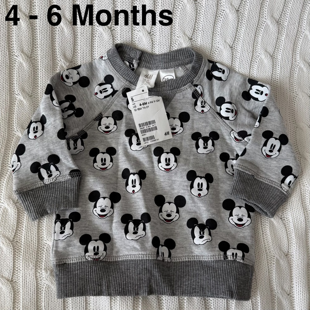 Disney H&M Mickey Mouse Baby Sweatshirt Top 4 - 6 Months NEW Cute Long Sleeve